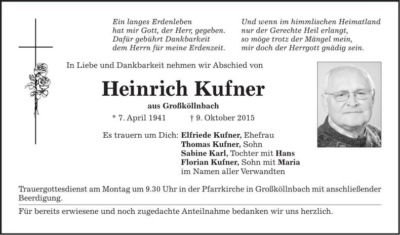 Traueranzeige Heinrich Kufner