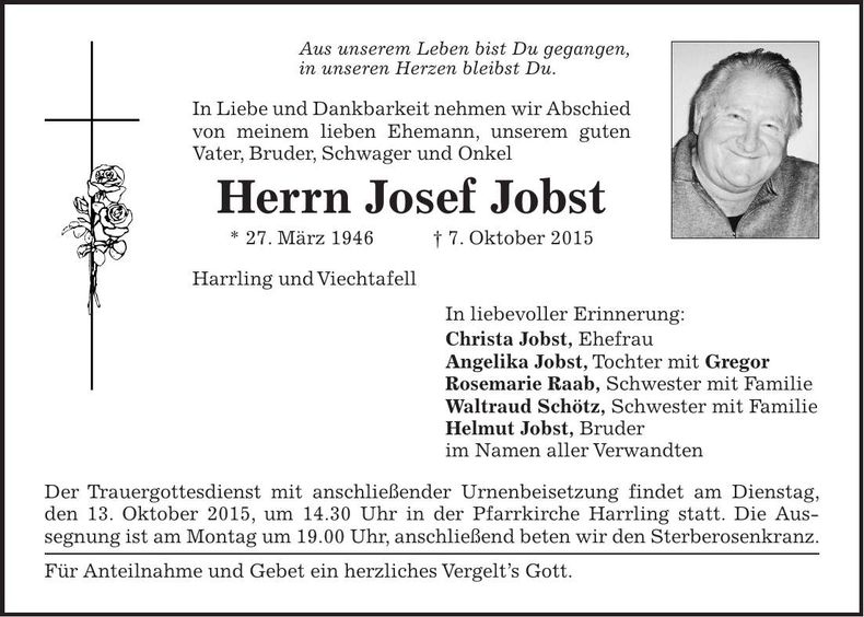 Traueranzeige Josef Jobst