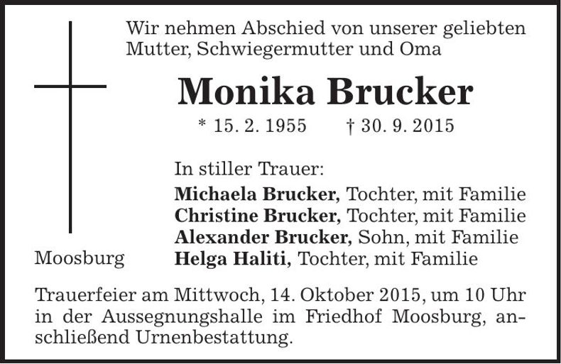 Traueranzeige Monika Brucker