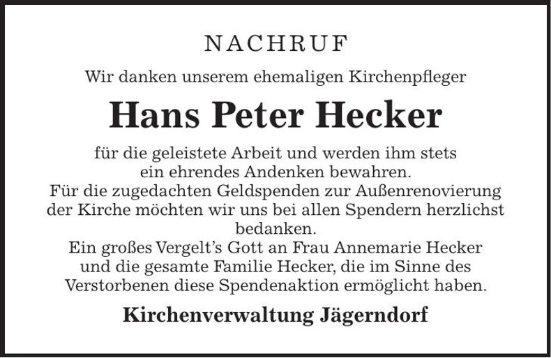 Traueranzeige Hans Peter Hecker