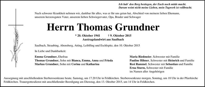 Traueranzeige Thomas Grundner