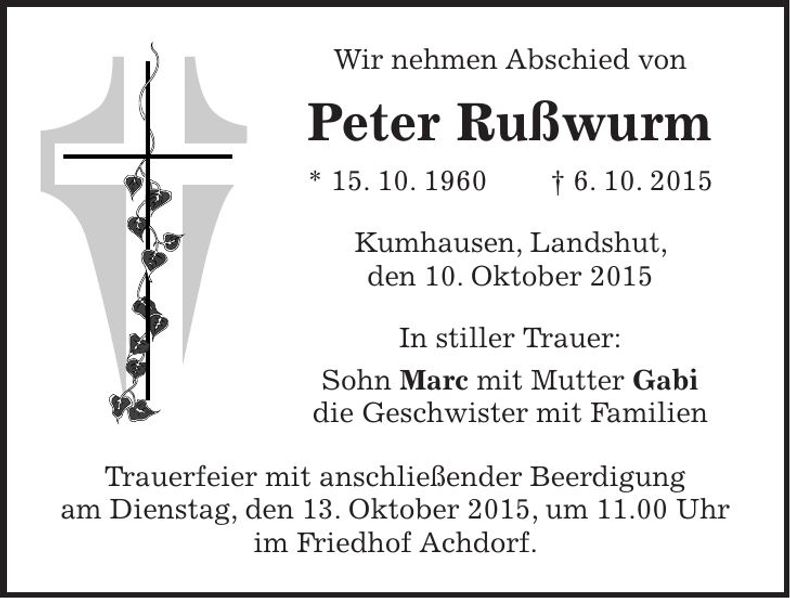 Traueranzeige Peter Rußwurm