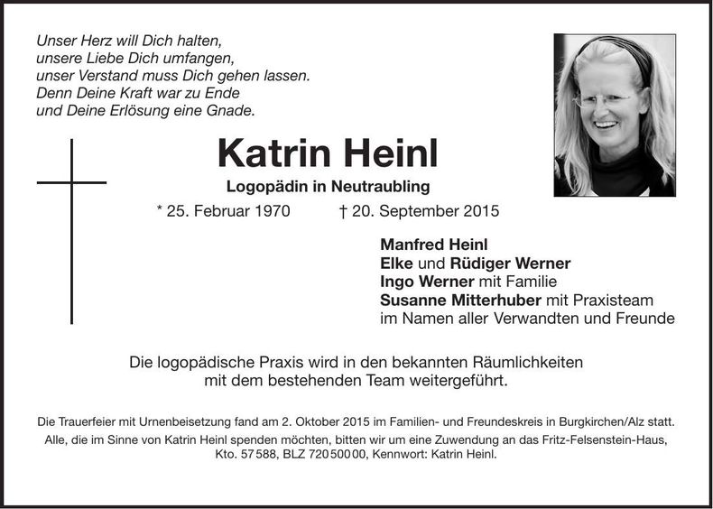 Traueranzeige Katrin Heinl