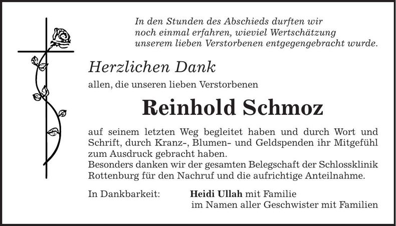 Traueranzeige Reinhold Schmoz