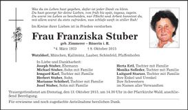Traueranzeige Franziska Stuber