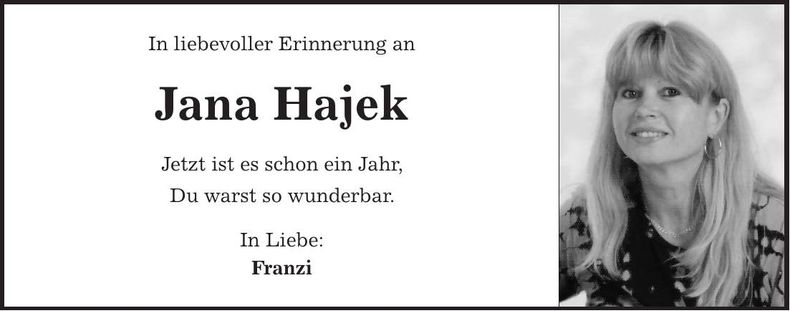 Traueranzeige Jana Hajek