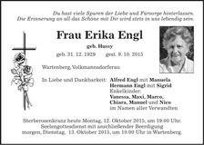 Traueranzeige Erika Engl