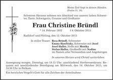Traueranzeige Christine Bründl