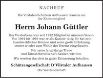 Traueranzeige Johann Güttler