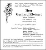 Traueranzeige Gerhard Kleinert