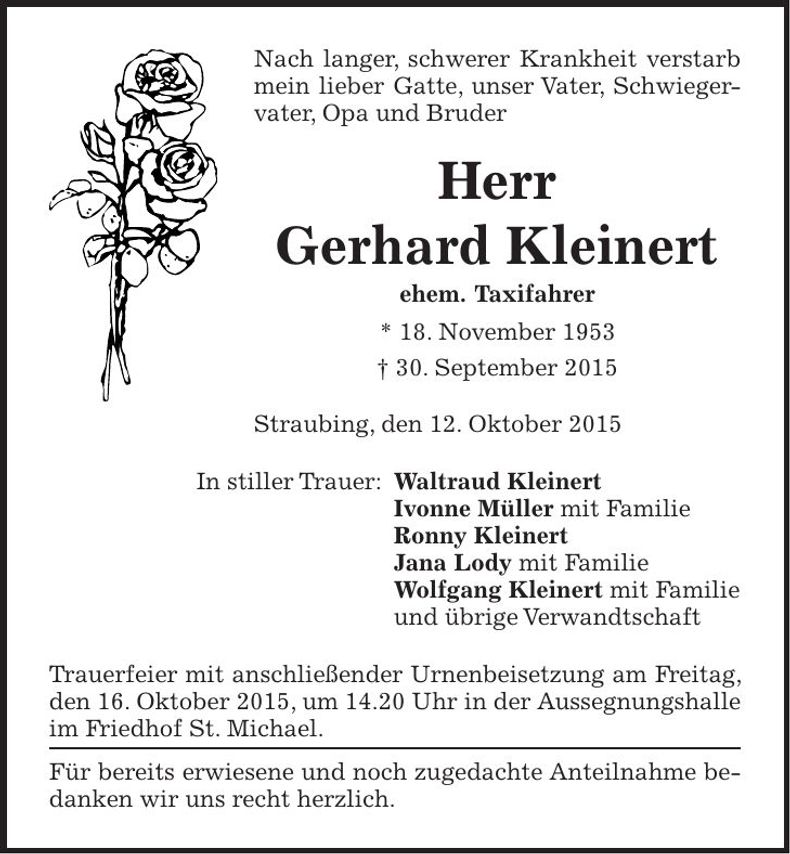Traueranzeige Gerhard Kleinert