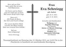 Traueranzeige Eva Schreiegg