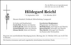 Traueranzeige Hildegard Reichl