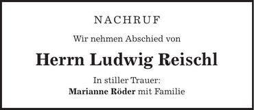 Traueranzeige Ludwig Reischl