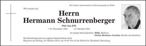 Traueranzeige Hermann Schnurrenberger