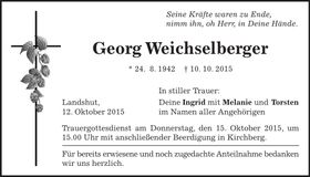 Traueranzeige Georg Weichselberger