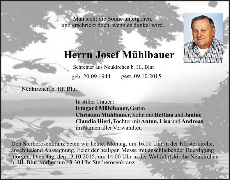 Traueranzeige Josef Mühlbauer