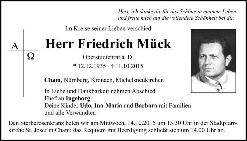 Traueranzeige Friedrich Mück