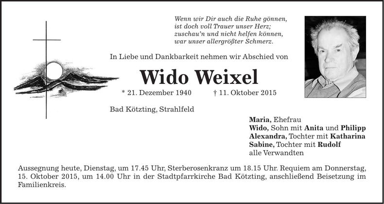 Traueranzeige Wido Weixel