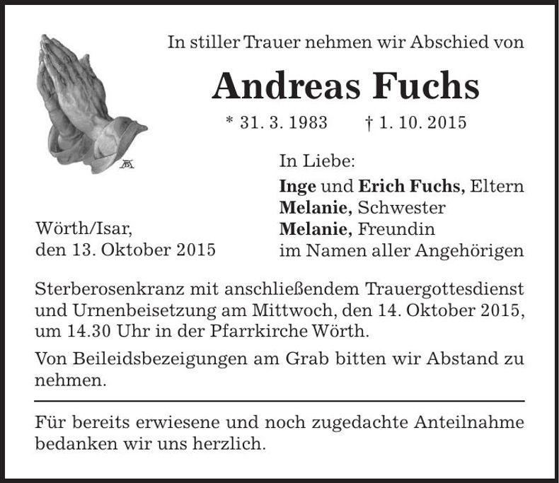 Traueranzeige Andreas Fuchs