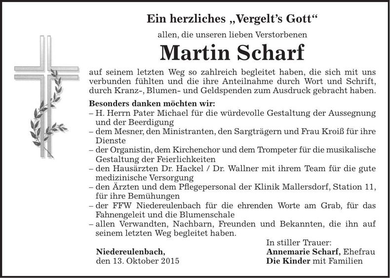 Traueranzeige Martin Scharf
