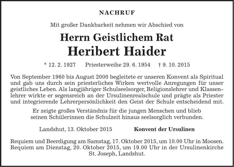 Traueranzeige Heribert Haider