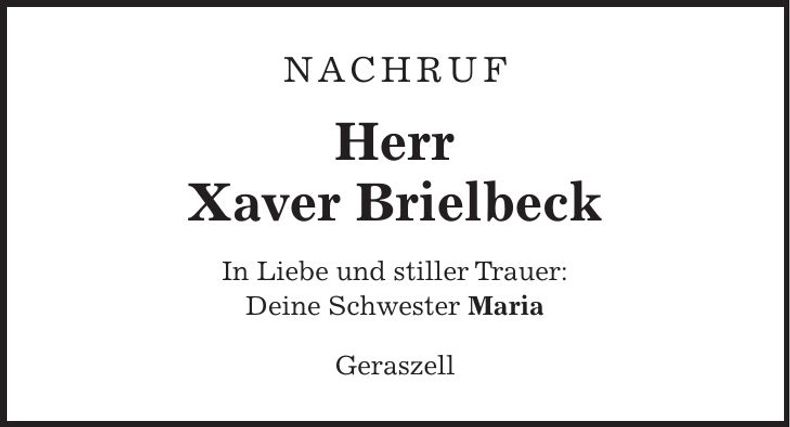 Traueranzeige Xaver Brielbeck