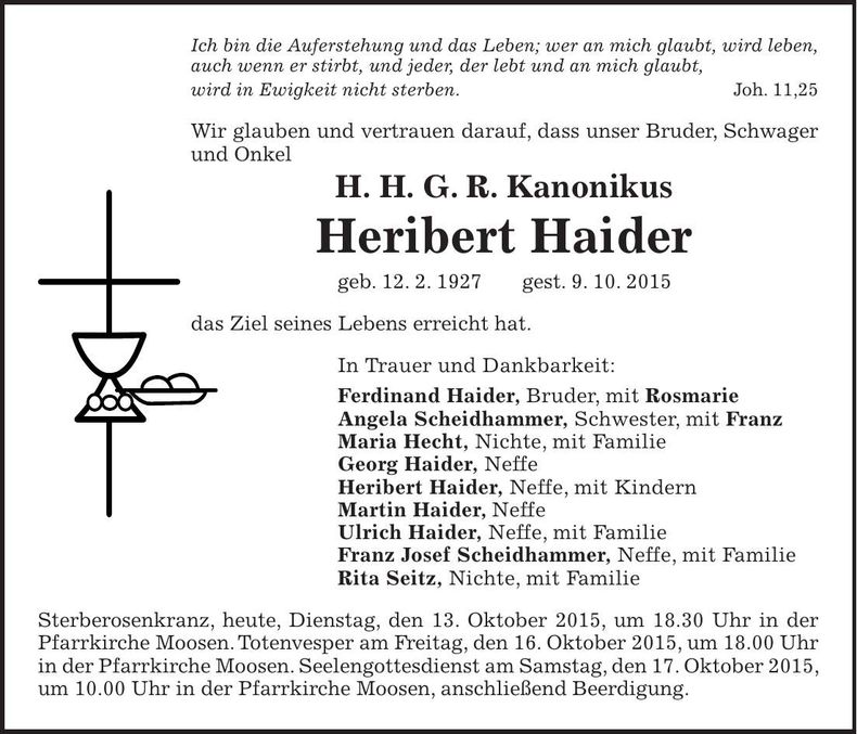 Traueranzeige Herbert Haider