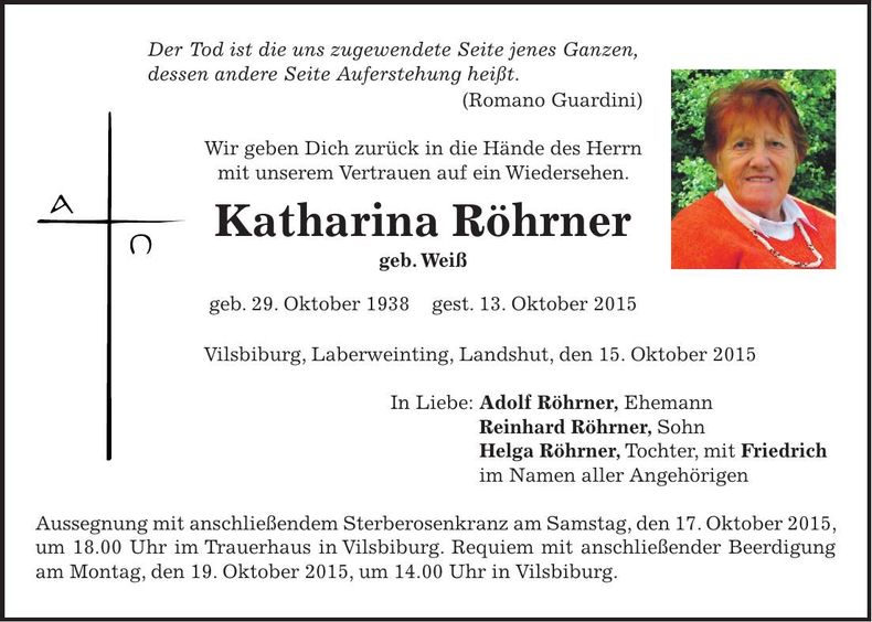 Traueranzeige Katharina Röhrner