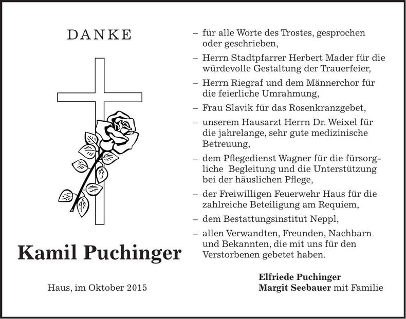 Traueranzeige Kamil Puchinger