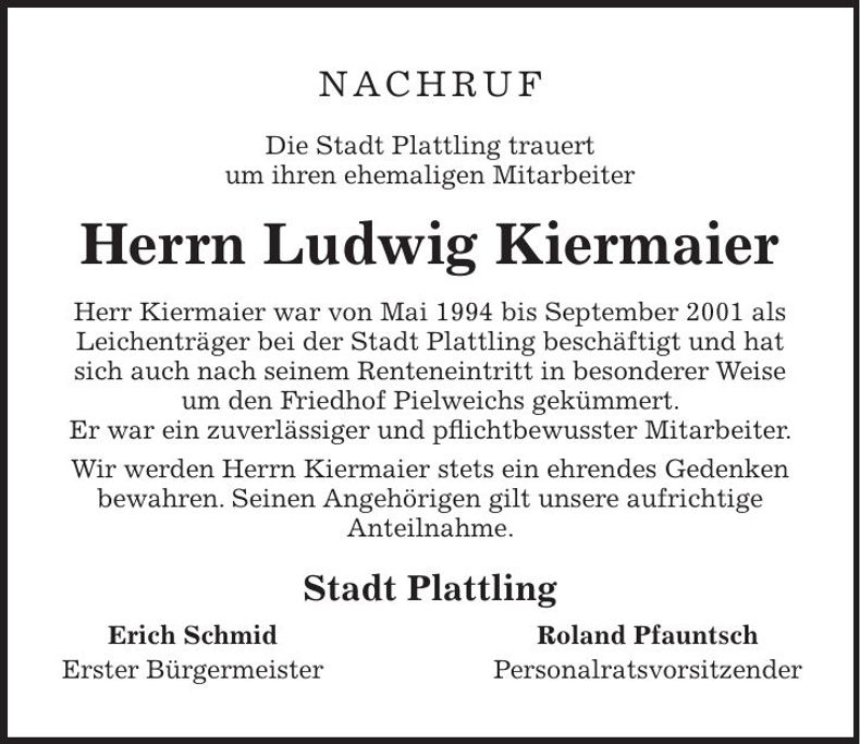 Traueranzeige Ludwig Kiermaier