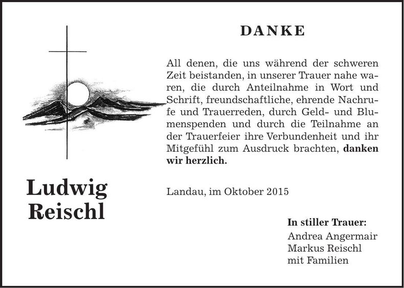 Traueranzeige Ludwig Reischl