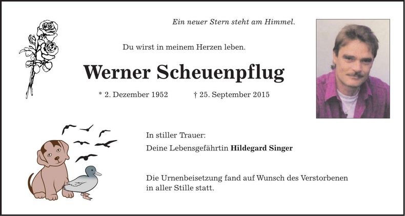 Traueranzeige Werner Scheuenpflug