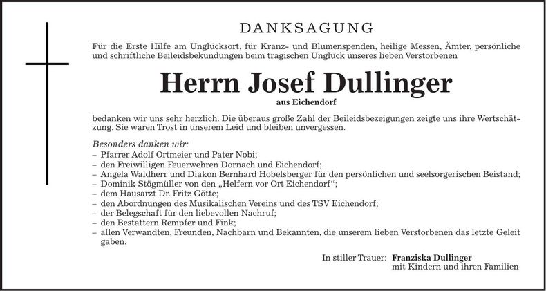 Traueranzeige Josef Dullinger