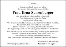 Traueranzeige Erna Seisenberger