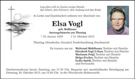 Traueranzeige Elsa Vogl