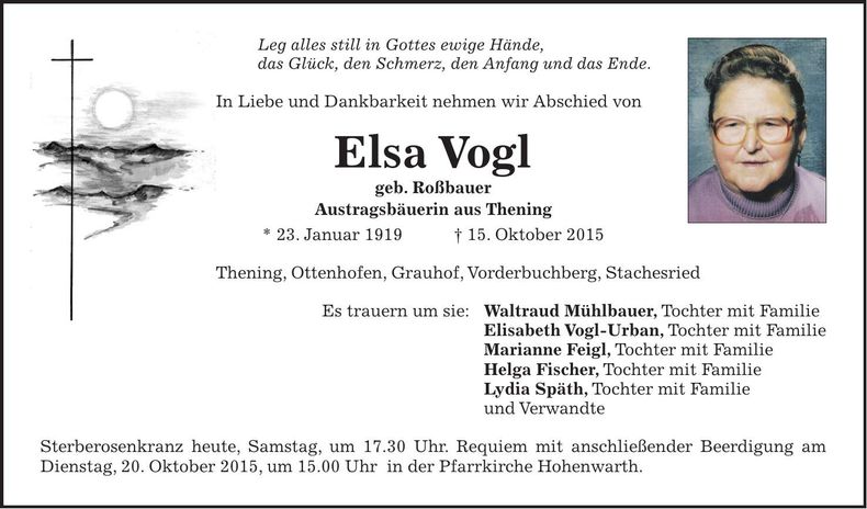 Traueranzeige Elsa Vogl