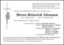 Traueranzeige Heinrich Altmann