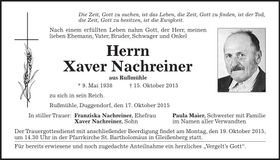 Traueranzeige Xaver Nachreiner