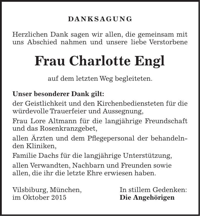 Traueranzeige Charlotte Engl