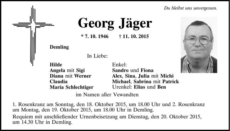 Traueranzeige Georg Jäger