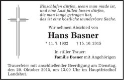 Traueranzeige Hans Basner