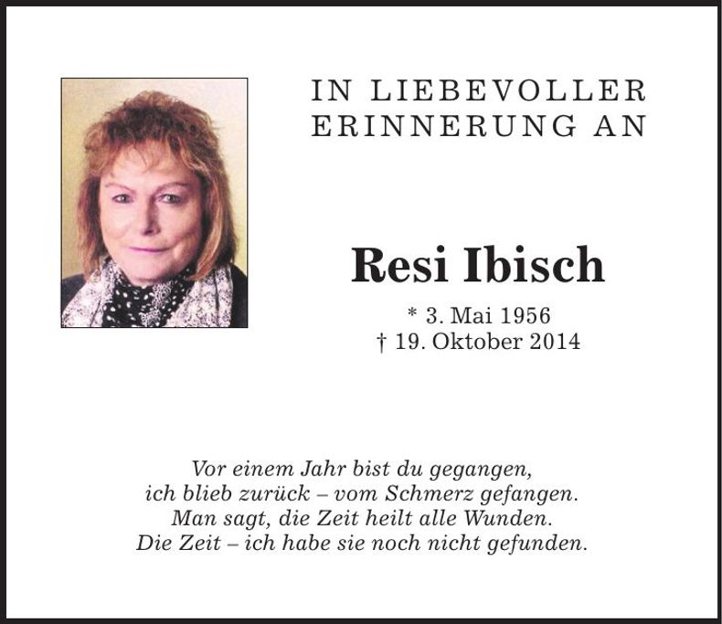 Traueranzeige Resi Ibisch