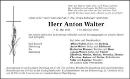 Traueranzeige Anton Walter