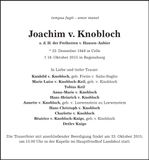 Traueranzeige Joachim von Knobloch