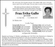 Traueranzeige Erika Gallo