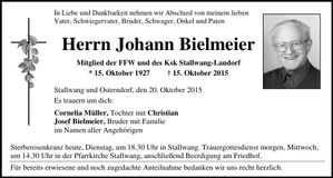 Traueranzeige Johann Bielmeier