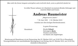 Traueranzeige Andreas Baumeister