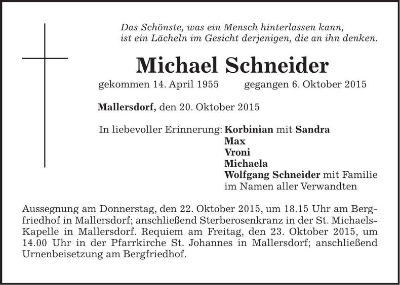 Traueranzeige Michael Schneider