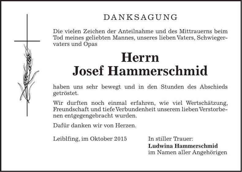 Traueranzeige Josef Hammerschmid